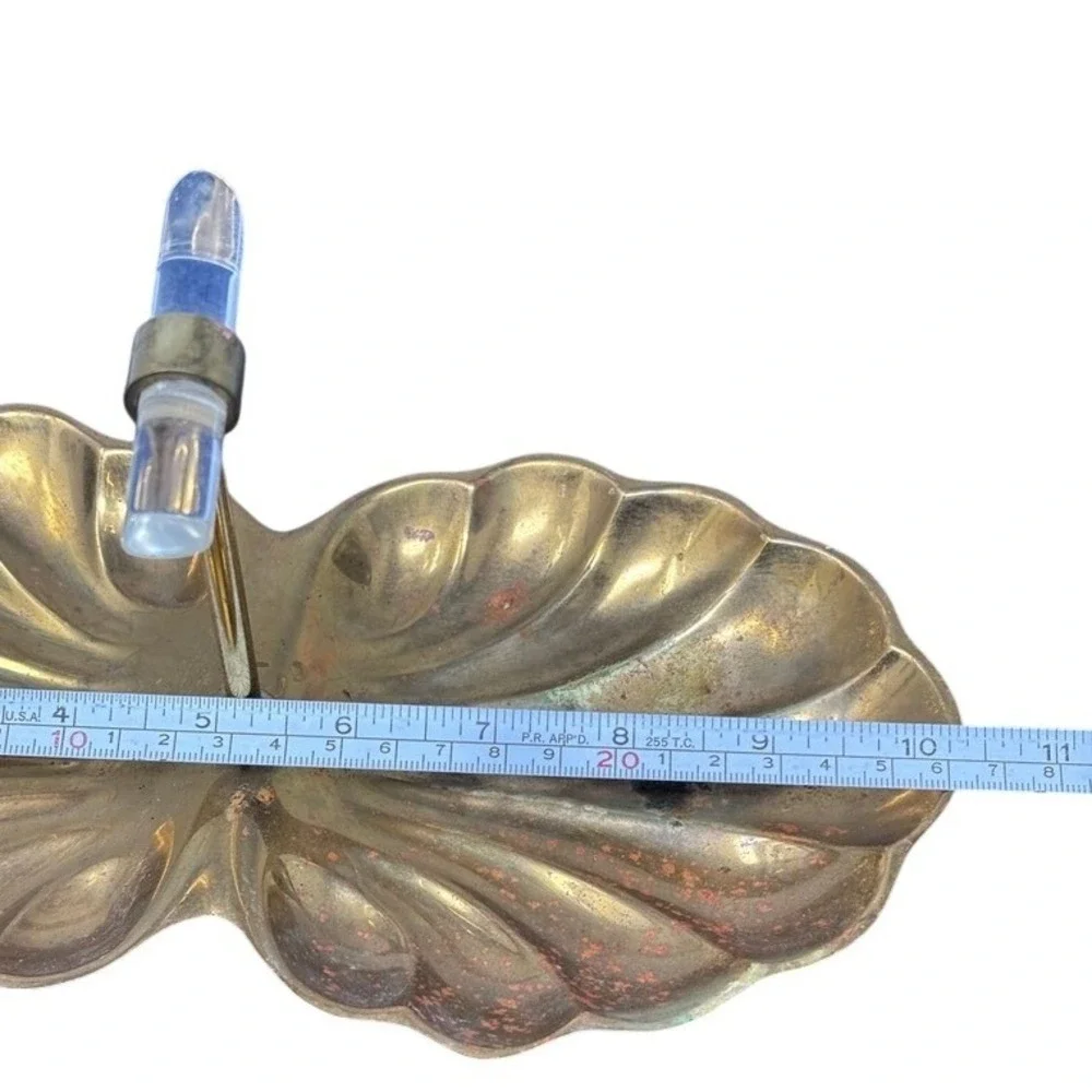 Vintage‎ Brass Double Shell Trinket Dish Candy Nut Server with Lucite Handle